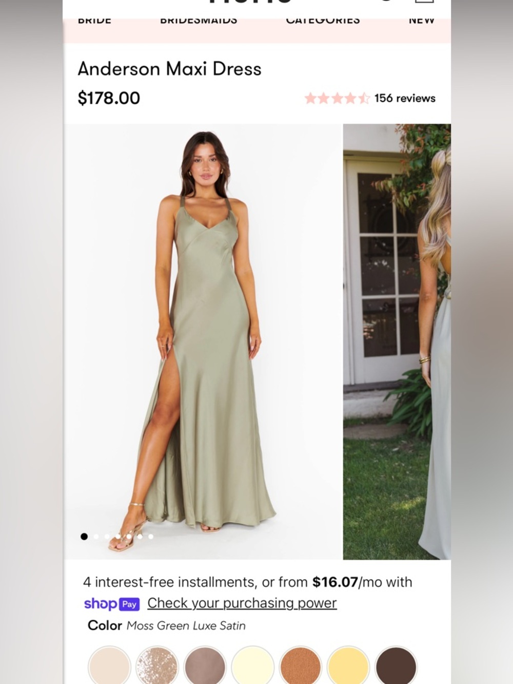 Show Me Your MuMu Anderson Maxi Dress in Moss Green